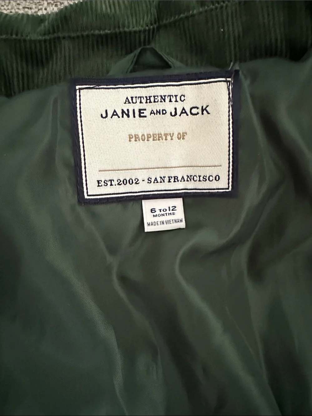 Janie and Jack quilted jacket with corduroy collar